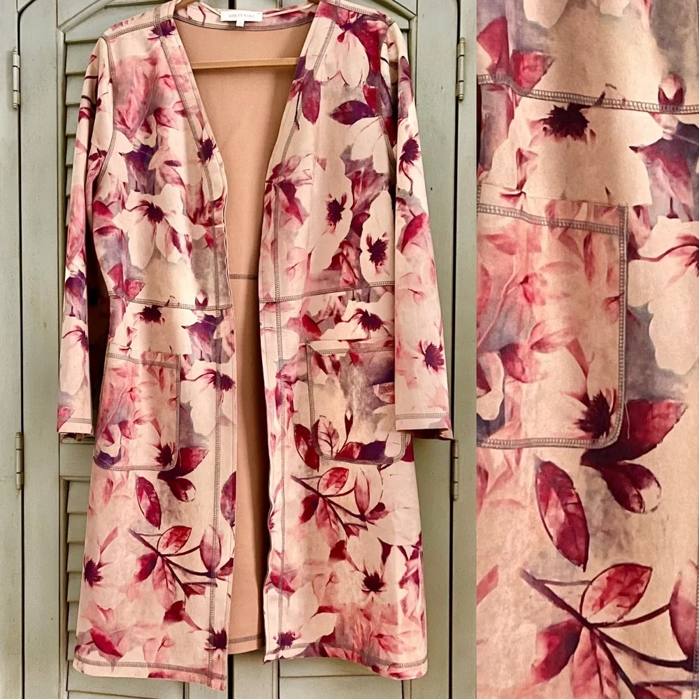 SOLITAIRE By Anthropologie Faux Suede Floral Cardigan Jacket - Picture 2 of 16
